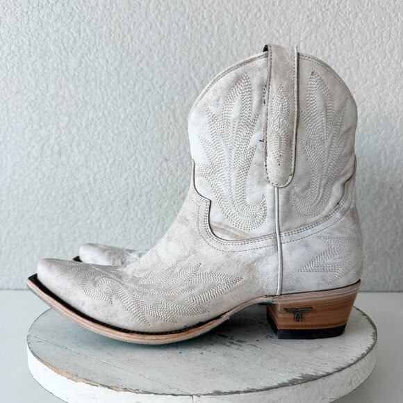 Lane LEXINGTON Women Cowboy Bootie 9 White Leather Western Cowgirl Short Boots - Picture 4 of 12